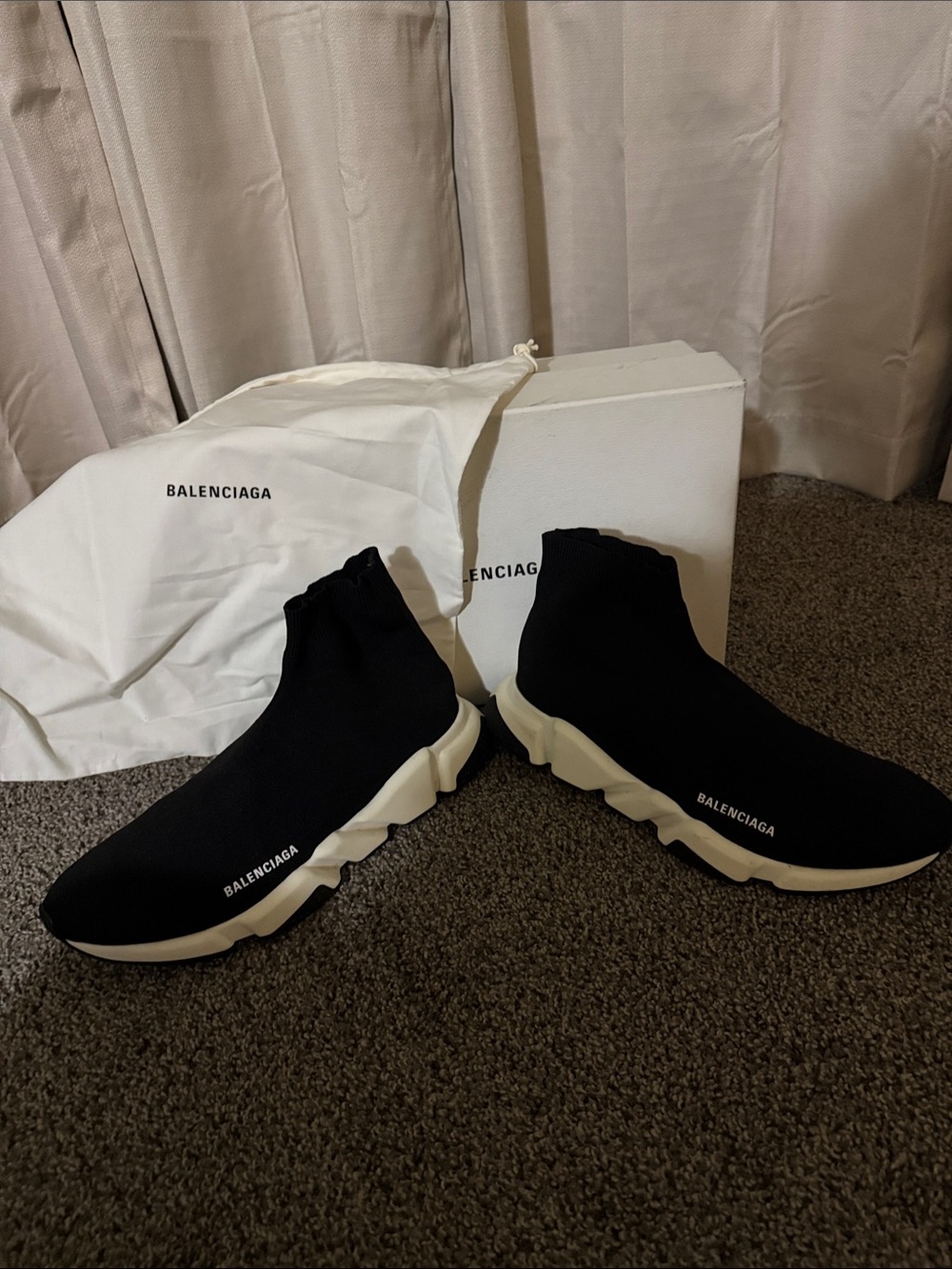 Balenciaga Black and White Speed Sock Sneakers